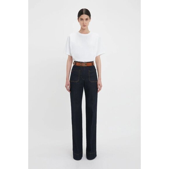Victoria Beckham Denim - VICTORIA BECKHAM Alina Dark Indigo Rinse High Rise Wide Leg Jeans, Size 24
